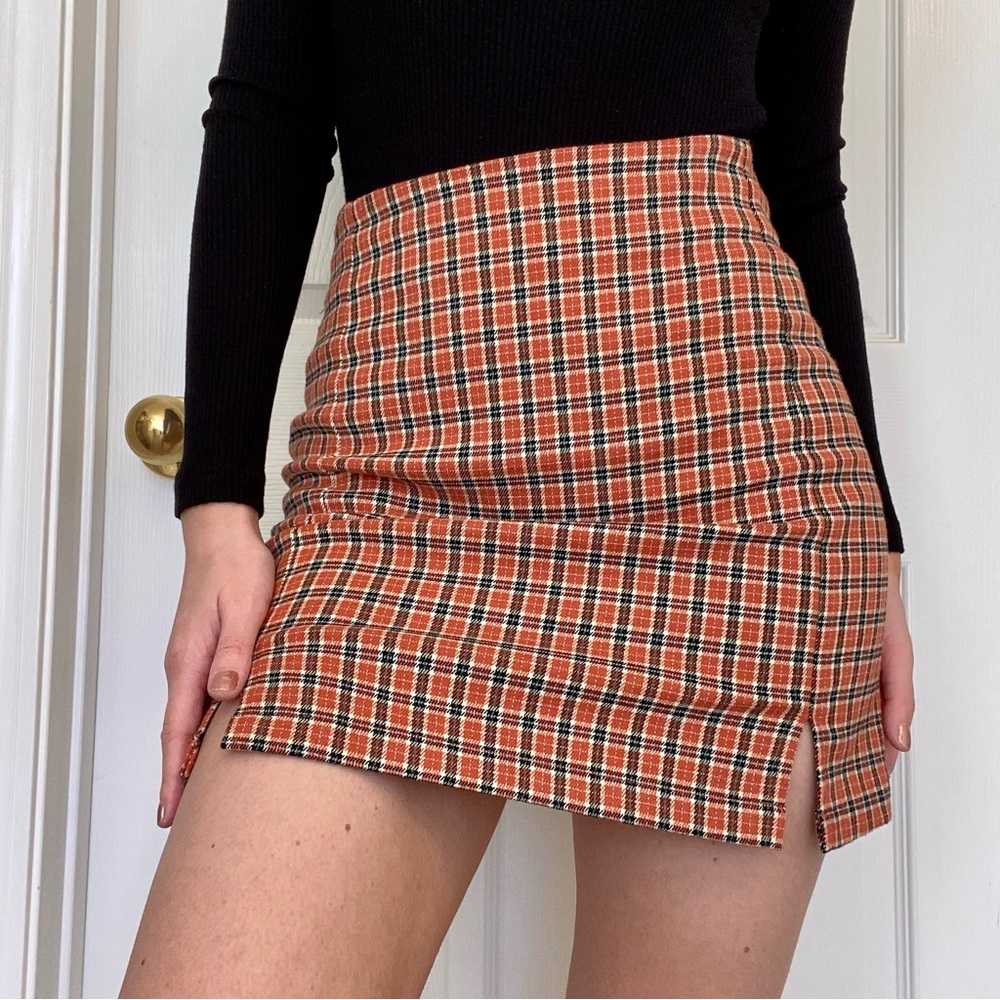Brandy Melville Plaid Orange and Black Pencil Skirt🧡